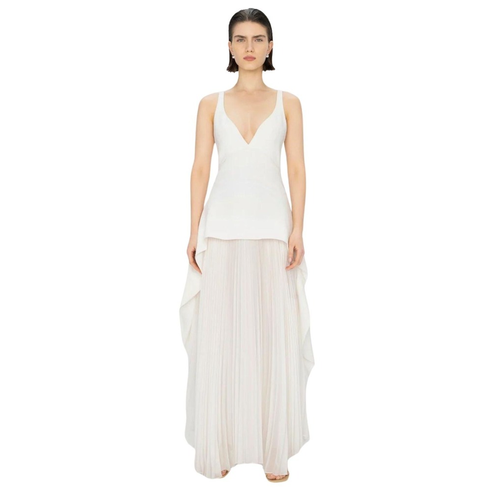 SIMKHAI Sequoia Layered Maxi Dress Women 6 White Crepe Chiffon Pleated 224-1104W